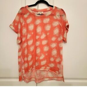 Umgee Women's Top - Size Small - Animal Print - Hi Lo - Orange/Red - Side Slits